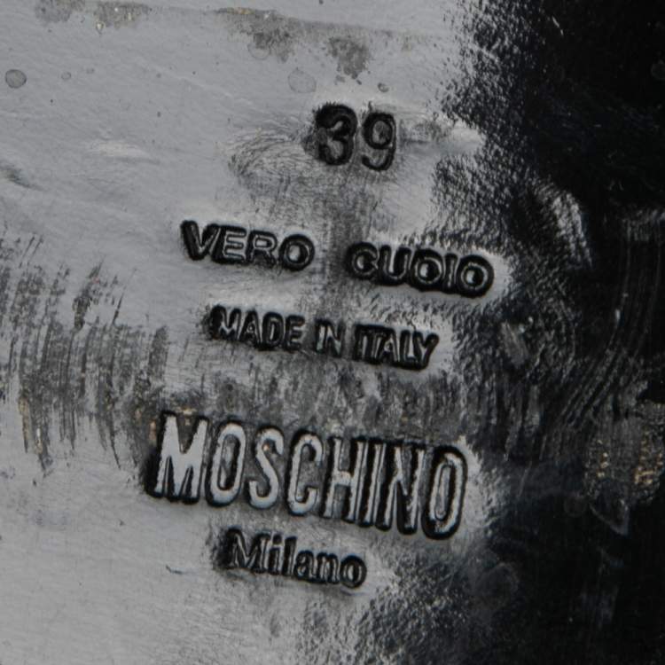 Pre Owned Moschino Black Leather Logo Chelsea  Boots Size 39