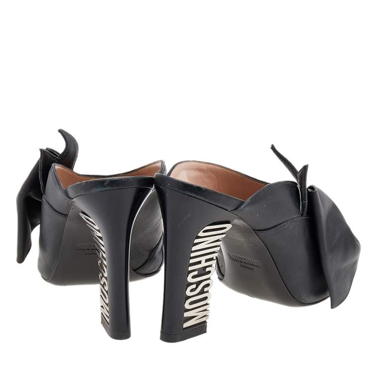 Pre Owned Moschino Black Leather Knot Detail Mules Size 37