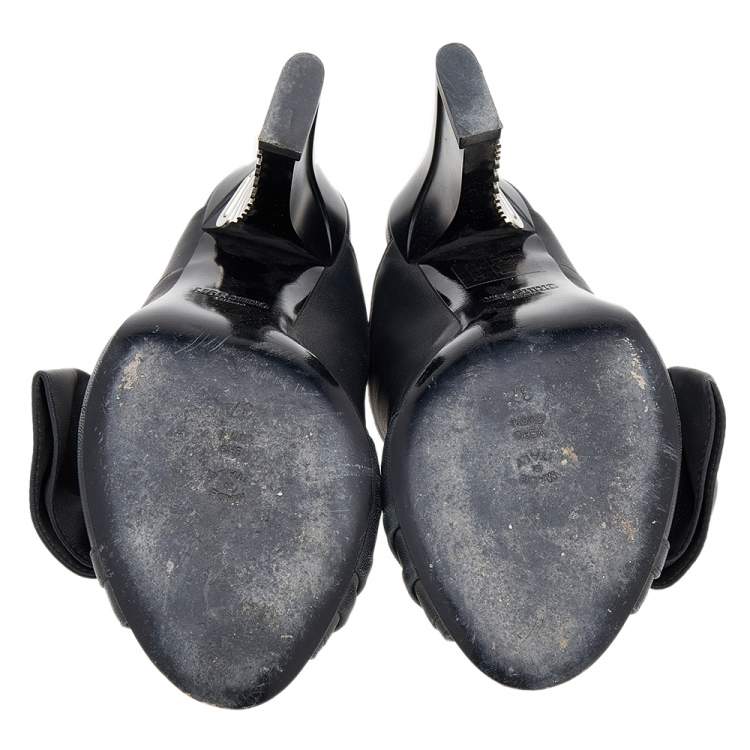 Pre Owned Moschino Black Leather Knot Detail Mules Size 37