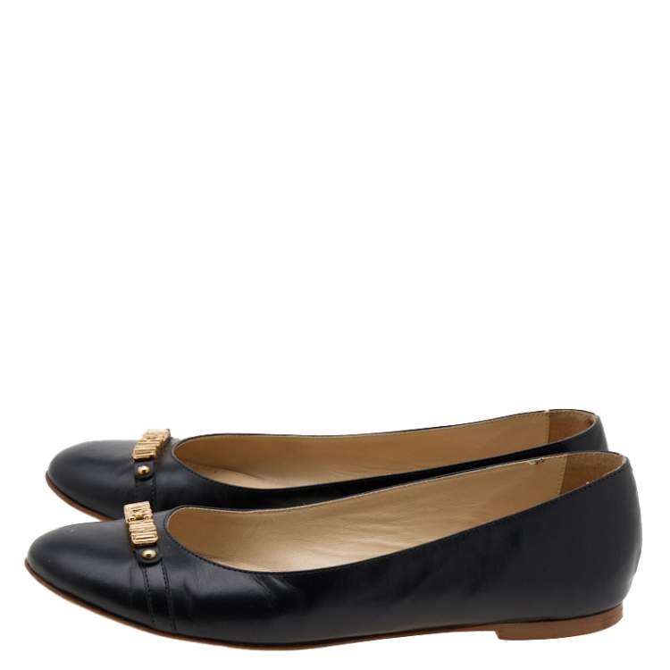 Pre Owned Moschino Black Leather Ballet Flats Size 36