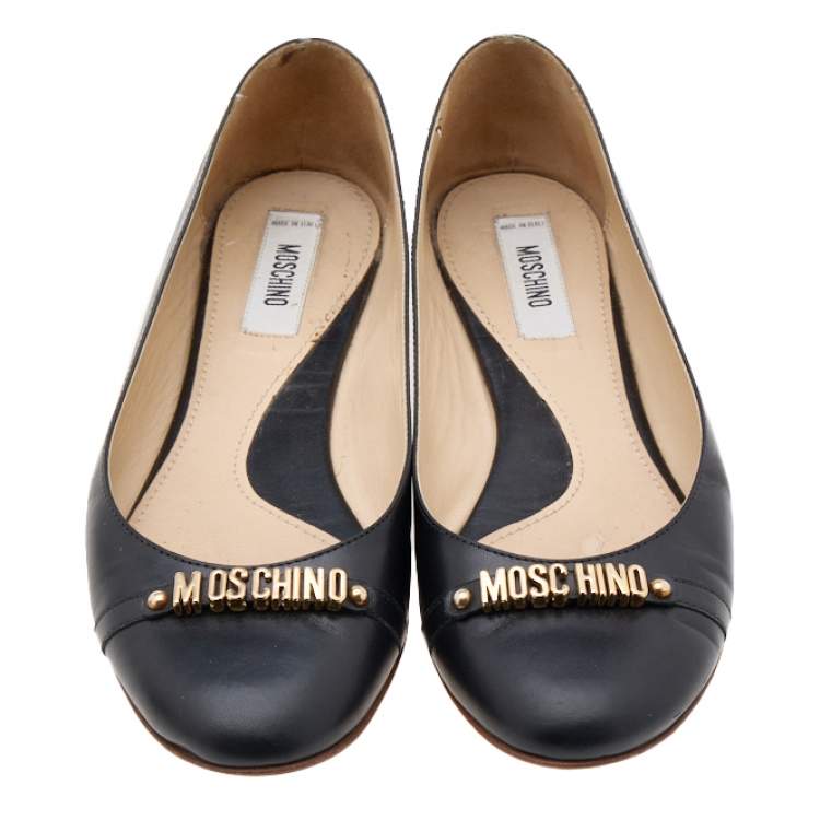 Pre Owned Moschino Black Leather Ballet Flats Size 36