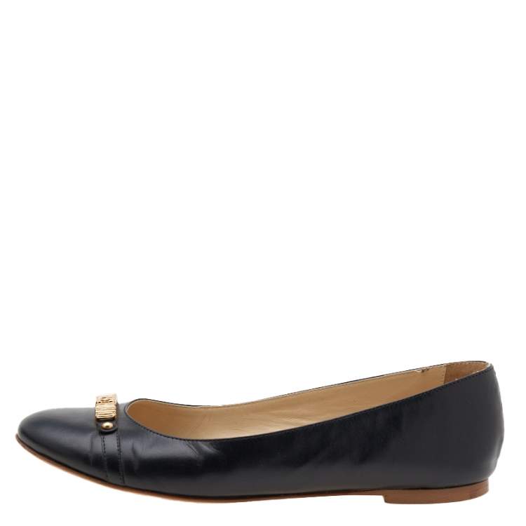 Pre Owned Moschino Black Leather Ballet Flats Size 36