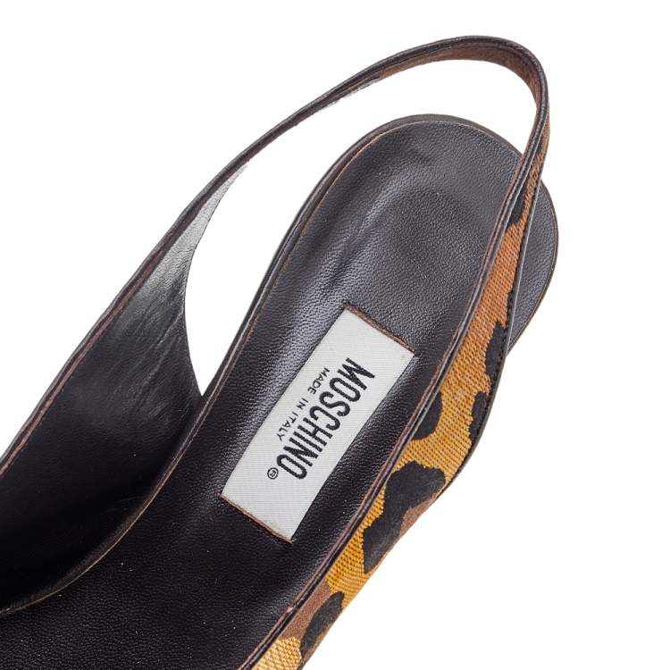 Pre Owned Moschino Multicolor Leopard Print Fabric Slingback Sandals Size 36.5