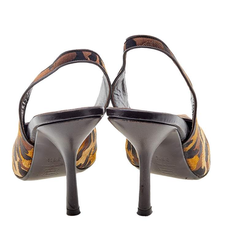 Pre Owned Moschino Multicolor Leopard Print Fabric Slingback Sandals Size 36.5