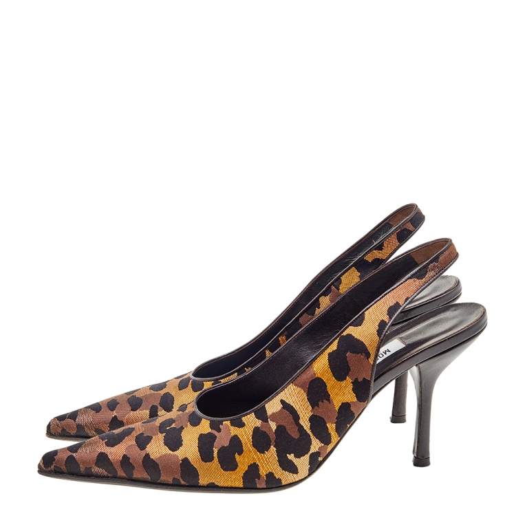 Pre Owned Moschino Multicolor Leopard Print Fabric Slingback Sandals Size 36.5