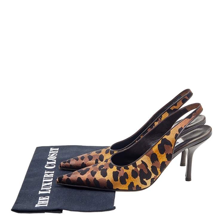 Pre Owned Moschino Multicolor Leopard Print Fabric Slingback Sandals Size 36.5