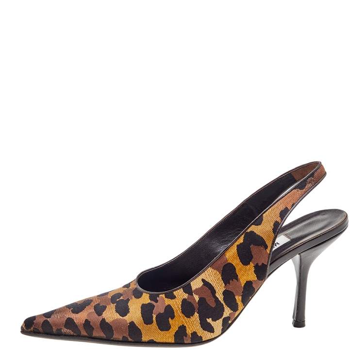 Pre Owned Moschino Multicolor Leopard Print Fabric Slingback Sandals Size 36.5