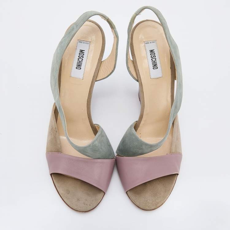 Pre Owned Moschino Multicolor Suede And Leather Slingback Wedge Sandals Size 40
