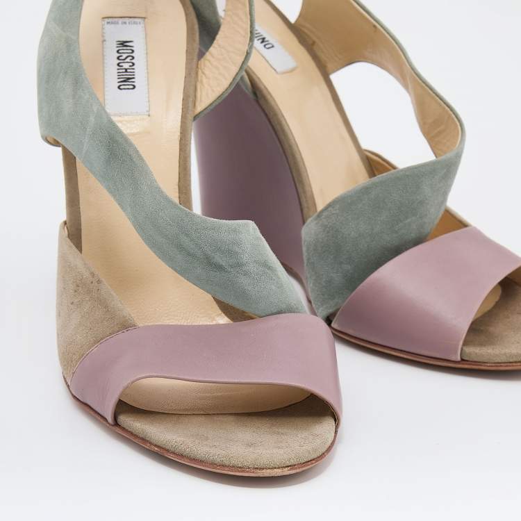 Pre Owned Moschino Multicolor Suede And Leather Slingback Wedge Sandals Size 40
