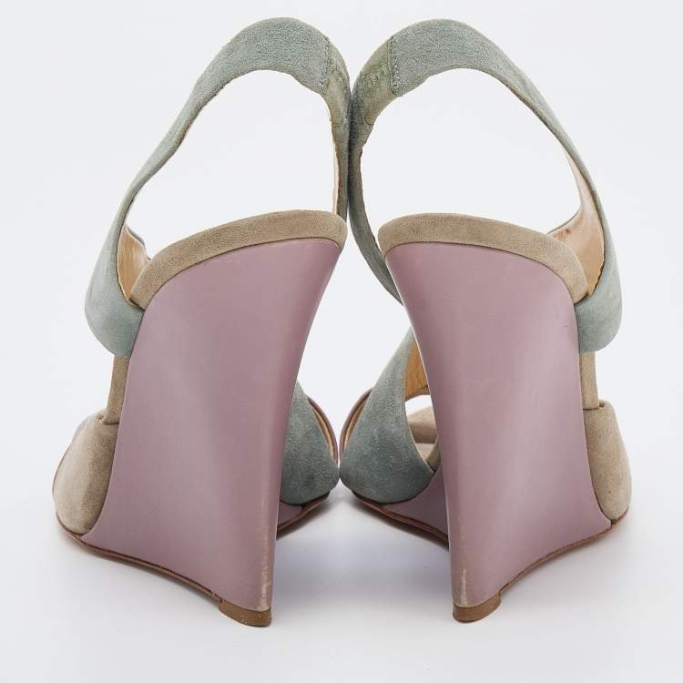 Pre Owned Moschino Multicolor Suede And Leather Slingback Wedge Sandals Size 40