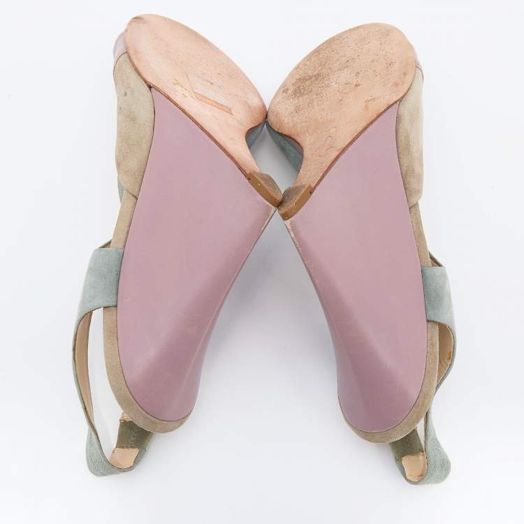 Pre Owned Moschino Multicolor Suede And Leather Slingback Wedge Sandals Size 40