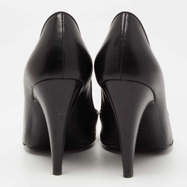 Pre Owned Moschino Black Leather No Heel Pumps Size 36.5
