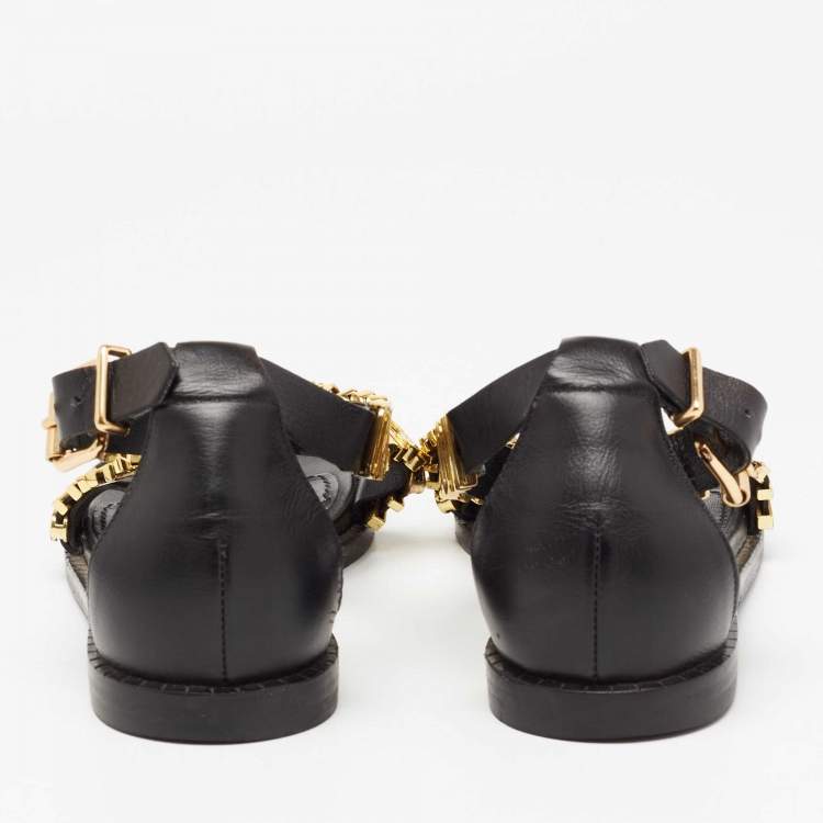 Pre Owned Moschino Black Leather Logo Print Sandals Size 36