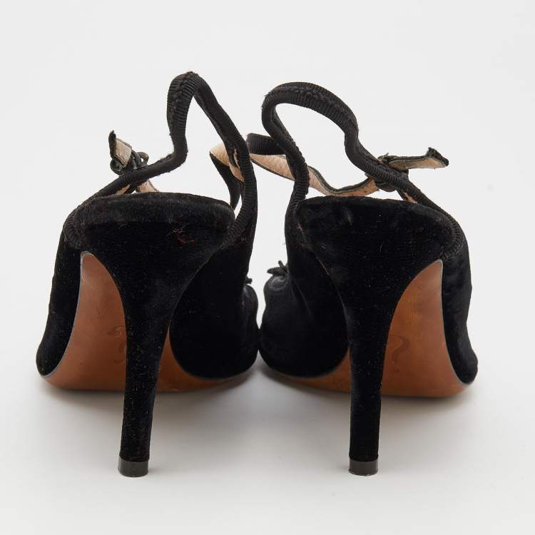 Pre Owned Moschino Black Velvet Flower Embellished Mary Jane Peep Toe Sandals Size 38