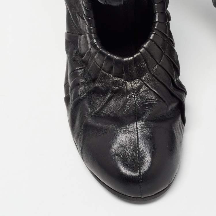 Pre Owned Moschino Black Pleated Leather Heart Cutout Ankle Booties Size 40