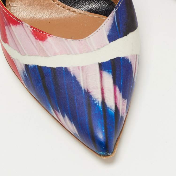 Pre Owned Moschino Multicolor Printed Leather Pointed Toe Pumps Size 39