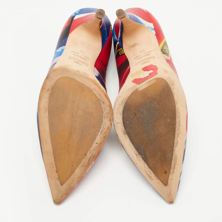 Pre Owned Moschino Multicolor Printed Leather Pointed Toe Pumps Size 39