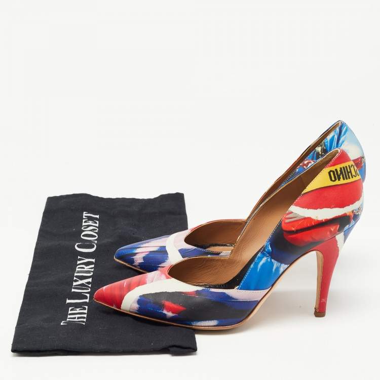 Pre Owned Moschino Multicolor Printed Leather Pointed Toe Pumps Size 39