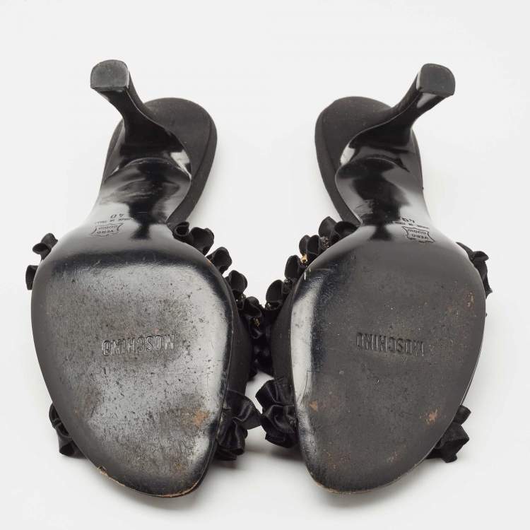 Pre Owned Moschino Black Satin Crystal Embellished Slide Sandals Size 40