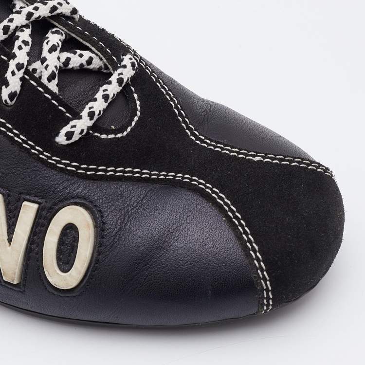 Pre Owned Love Moschino Black/White Faux Leather and Suede Lace Up Sneakers Size 38