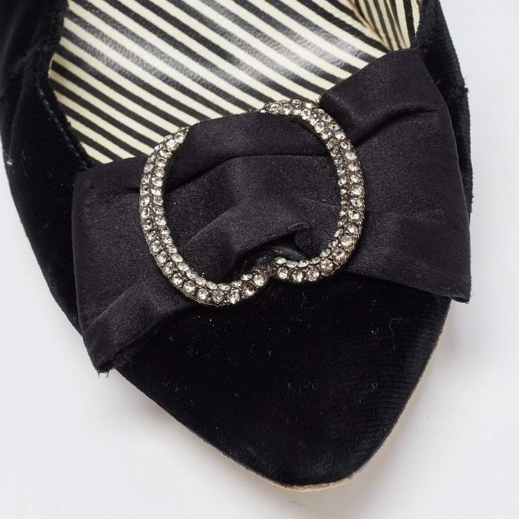 Pre Owned Moschino Black Velvet and Satin Crystal Embellished Bow Pumps Size 41
