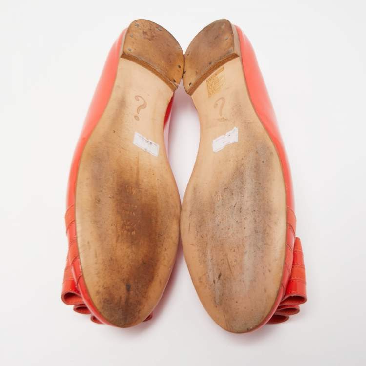 Pre Owned Moschino Orange Patent Leather Ballet Flats Size 40
