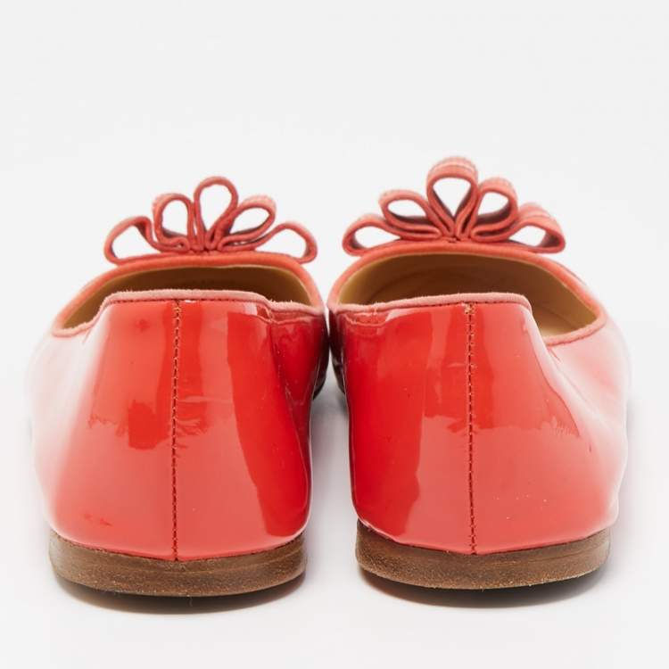 Pre Owned Moschino Orange Patent Leather Ballet Flats Size 40