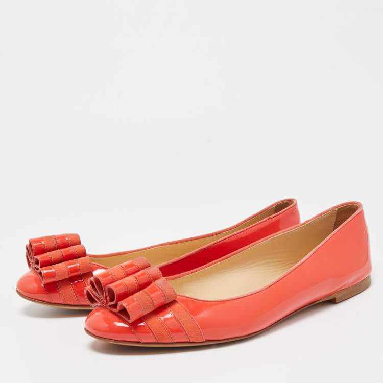 Pre Owned Moschino Orange Patent Leather Ballet Flats Size 40