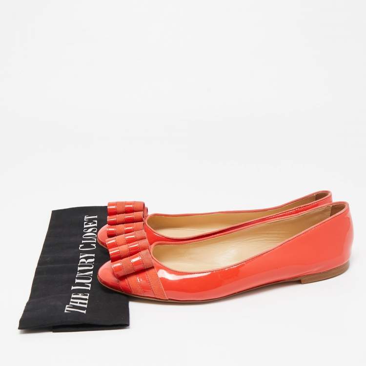 Pre Owned Moschino Orange Patent Leather Ballet Flats Size 40