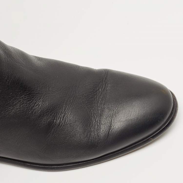 Pre Owned Moschino Black Leather Logo Knee Length Boots Size 39