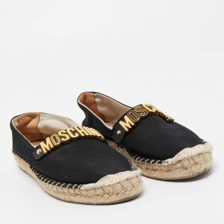 Pre Owned Moschino Black Canvas Logo Espadrille Flats Size 37