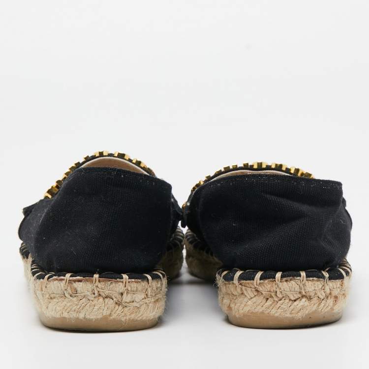 Pre Owned Moschino Black Canvas Logo Espadrille Flats Size 37