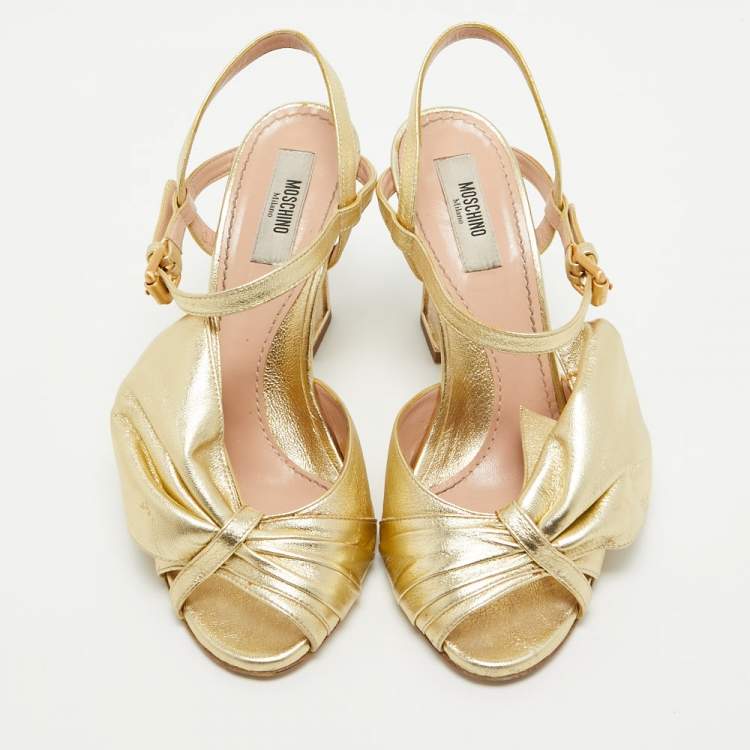 Pre Owned Moschino Metallic Gold Leather Slingback Open Toe Sandals Size 36