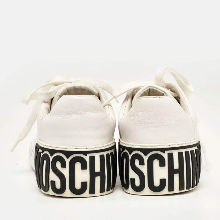 Pre Owned Moschino White Leather Low Top Sneakers Size 37
