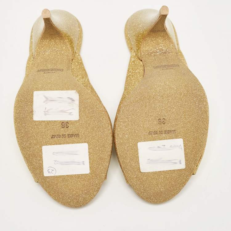 Pre Owned Moschino Gold Glitter Slide Sandals Size 36