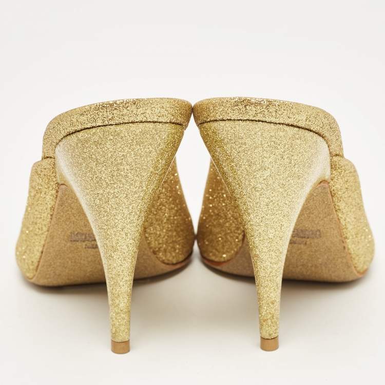 Pre Owned Moschino Gold Glitter Slide Sandals Size 36