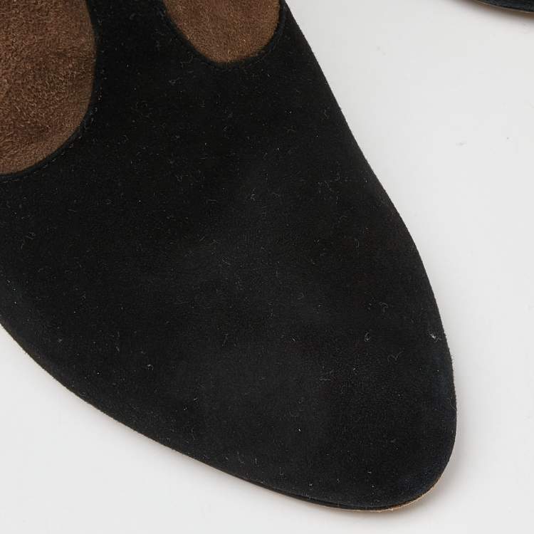 Pre Owned Moschino Brown/Black Suede Buckle Detail Platform Ankle Booties Size 39.5