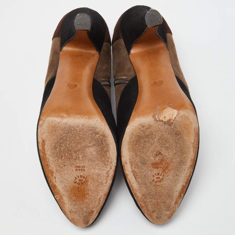 Pre Owned Moschino Brown/Black Suede Buckle Detail Platform Ankle Booties Size 39.5