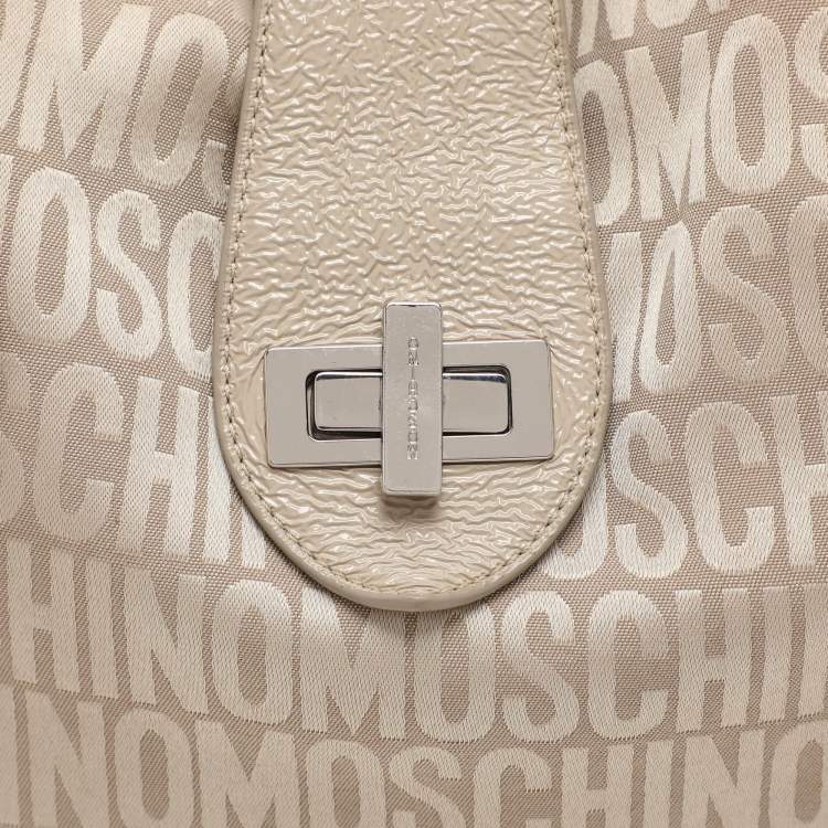 Pre Owned Movado Beige Canvas and Patent Leather Hobo