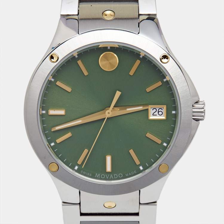 Pre Owned Movado Green Two-Tone Stainless Steel SE 0607635 Women's Wristwatch 32 mm