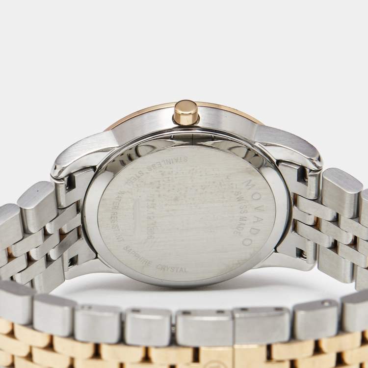 Pre Owned Movado Mother of Pearl Diamond Two Tone Stainless Steel Museum 607209 Women's Wristwatch 28 mm
