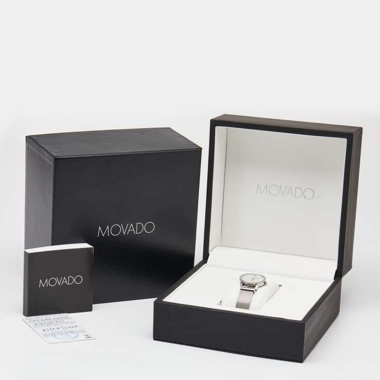 Pre Owned Movado Mother of Pearl Diamond Stainless Steel Museum 07.3.14.1463.S Women's Wristwatch 28 mm