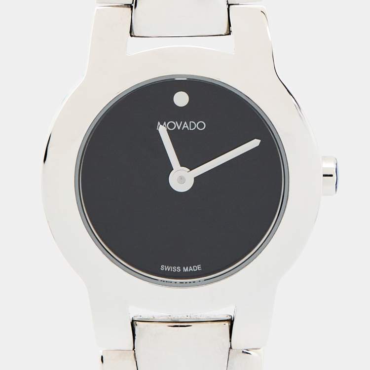 Pre Owned Movado Black Stainless Steel Impresa 0607720 Women's Wristwatch 24 mm