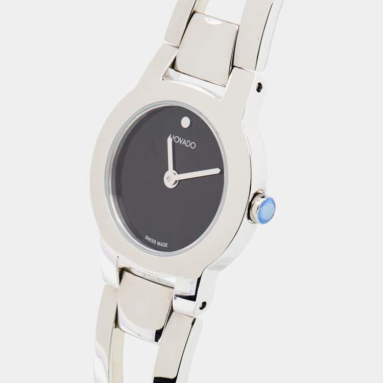 Pre Owned Movado Black Stainless Steel Impresa 0607720 Women's Wristwatch 24 mm