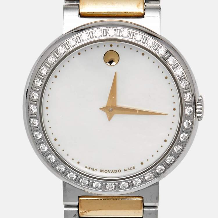 Pre Owned Movado Concerto 23.3.14.1117S Mother Of Pearl Diamond Two-Tone Stainless Steel Women's Wristwatch 30 mm