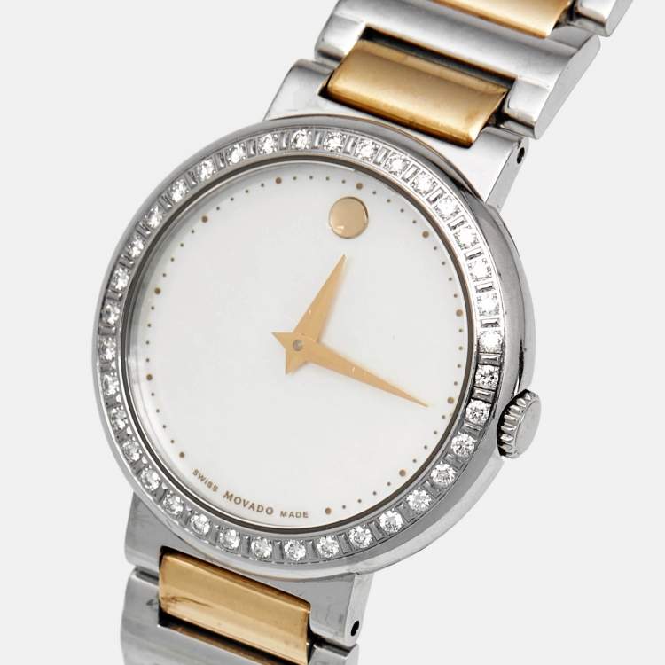 Pre Owned Movado Concerto 23.3.14.1117S Mother Of Pearl Diamond Two-Tone Stainless Steel Women's Wristwatch 30 mm