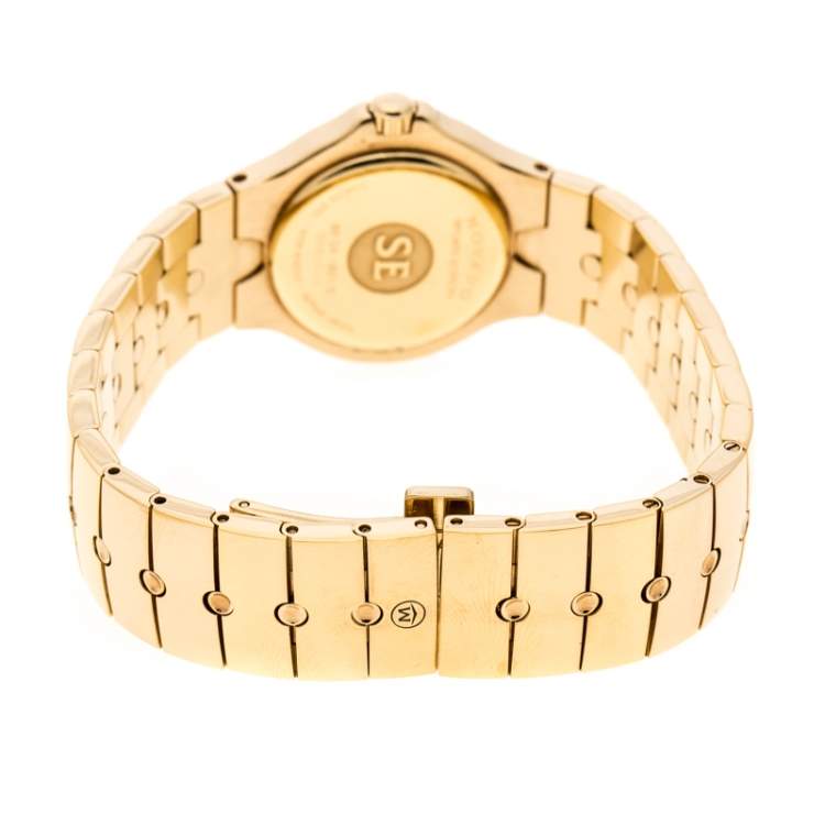 Pre Owned Movado White Mother of Pearl Yellow Gold Plated Steel Diamonds Sports Edition 88G41851S Women's Wristwatch 27 mm