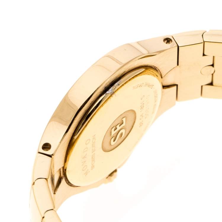 Pre Owned Movado White Mother of Pearl Yellow Gold Plated Steel Diamonds Sports Edition 88G41851S Women's Wristwatch 27 mm