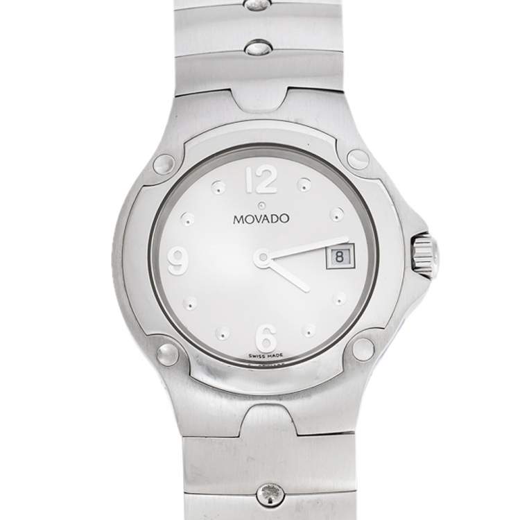 Pre Owned Movado Silver Stainless Steel Sports Edition 0604599 Women's Wristwatch 26 mm