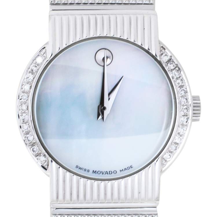 Pre Owned Movado Mother Of Pearl Stainless Steel Diamond Concerto 84.G4.1842 Women's Wristwatch 26 mm